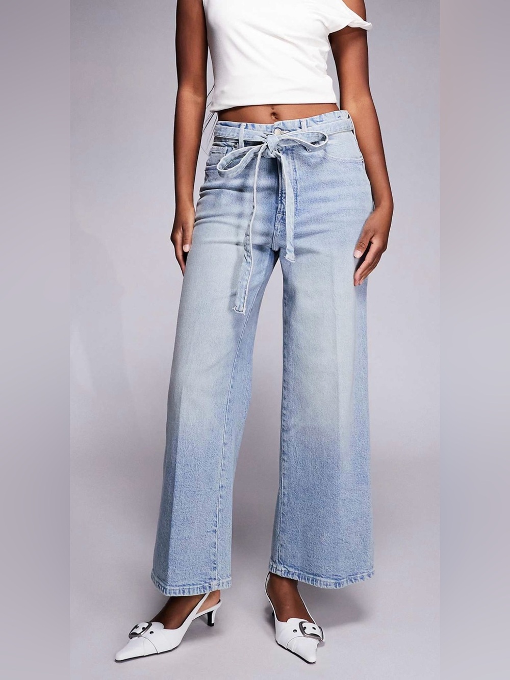 Good American Good Waist High-Rise Crop Palazzo Jeans Size 10